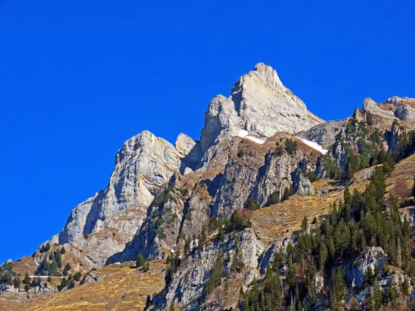位于瑞士圣加仑州瓦伦施塔特贝格州奥伯特根堡地区和瓦伦塞湖之间丘尔菲斯顿山脉的阿尔卑斯山峰 即弗隆塞尔峰 — 图库照片