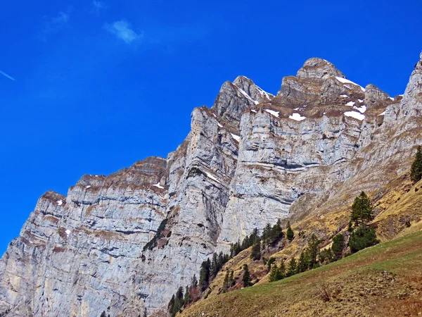 Picchi Alpini Naegeliberg Nageliberg Schaeren Scharen Nella Catena Montuosa Churfirsten — Foto Stock