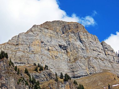 Obertoggenburg Bölgesi ile Walenstadtberg Gölü arasındaki Churfirsten Dağları 'ndaki Hinderrugg Tepesi, İsviçre' nin St. Gallen Kantonu (Kanton St. Gallen, Schweiz)