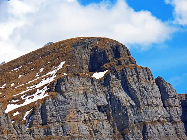 Pico Alpino Hinderrugg Cordilheira Churfirsten Entre Região Obertoggenburg Lago Walensee — Fotografia de Stock
