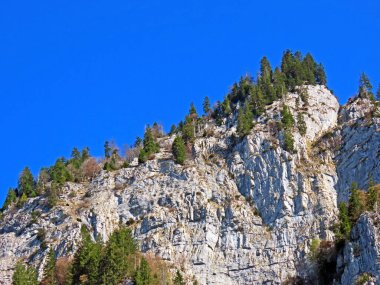 Churfirsten Dağları ve Walensee Gölü üzerindeki Alp Dağları 'nda St. Gallen Kantonu (Kanton St. Gallen, Schweiz)