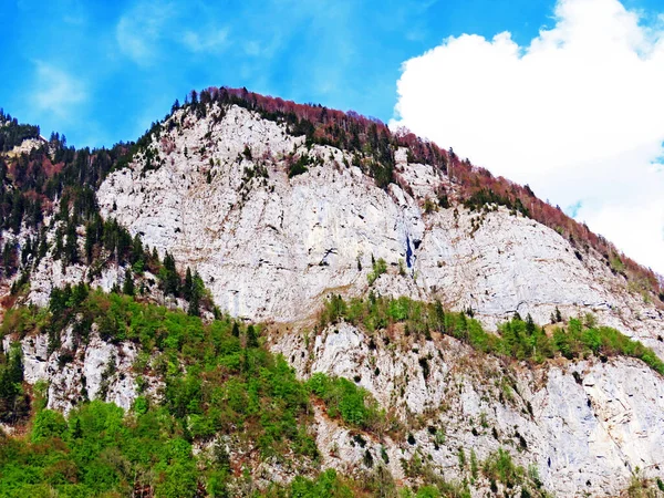 Rochas Pedras Cordilheira Churfirsten Nas Montanhas Alpinas Sobre Lago Walensee — Fotografia de Stock