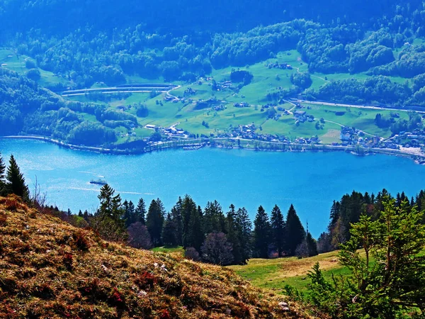 Lac Walensee Entre Les Chaînes Montagnes Churfirsten Vallée Subalpine Seeztal — Photo