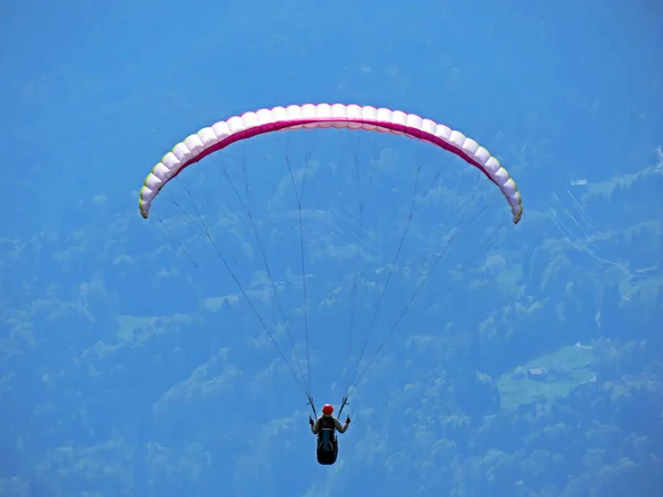 Paragliders Sky Churfirsten Mountain Range Seeztal Subalpine Valley Walenstadtberg Canton — Stock Photo, Image