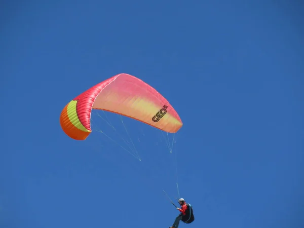 Paragliders Sky Churfirsten Mountain Range Seeztal Subalpine Valley Walenstadtberg Canton — стокове фото