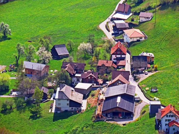 Asentamiento Subbalpino Walenstadtberg Pie Cordillera Churfirsten Por Encima Del Lago — Foto de Stock