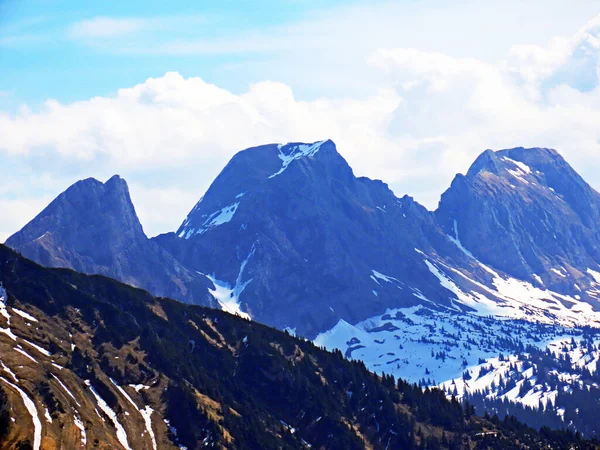 Альпійські Вершини Chrummenstein Alvier Gauschla Гірському Хребті Групи Альв Між — стокове фото