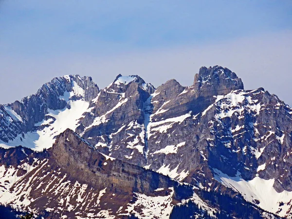 Picchi Alpini Ripidi Ruchen Fulen Stock Sul Monte Muertschenstock Nella — Foto Stock