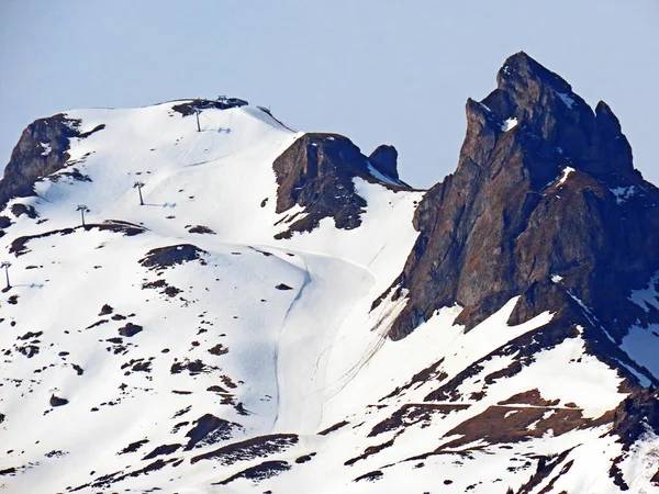 Picos Nevados Alpinos Menos Schsmoor Saechsmoor Sachsmoor Com Flumserberg Ski — Fotografia de Stock
