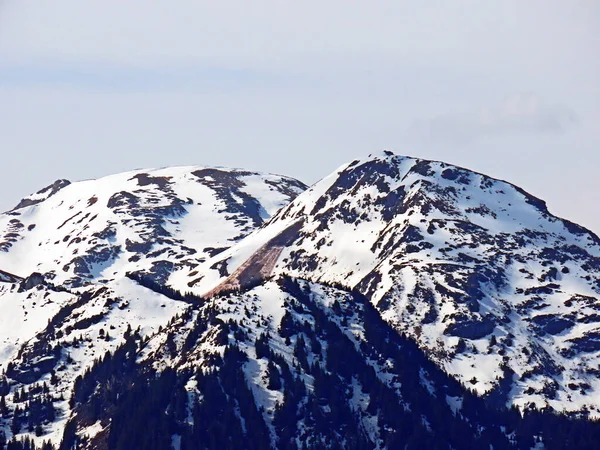 瑞士圣加仑州Oberterzen的Glarus阿尔卑斯山山脉的高山雪峰 雨盐和Munzchopf 施韦兹 圣加仑肯顿 — 图库照片