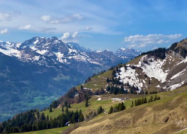 Seeztal Vadisi 'nin ve Walensee Gölü' nün üzerinde bulunan Alp otlakları ve otlakları - St. Gallen Kantonu, İsviçre (Kanton St. Gallen, Schweiz)