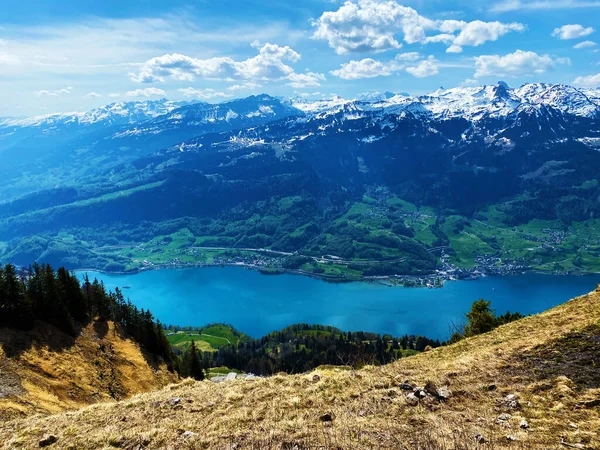 Λίμνη Walensee Μεταξύ Των Οροσειρών Churfirsten Και Seeztal Υποαλπική Κοιλάδα — Φωτογραφία Αρχείου