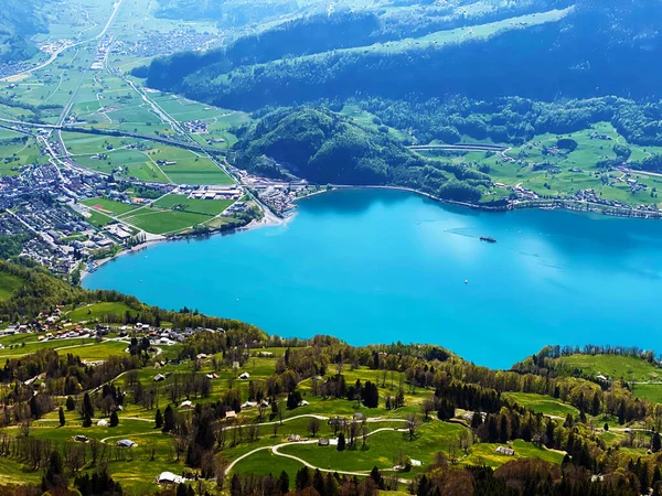 Lac Walensee Entre Les Chaînes Montagnes Churfirsten Vallée Subalpine Seeztal — Photo