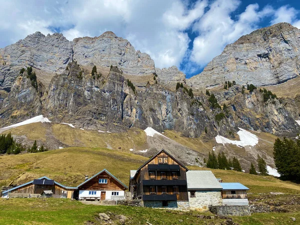 Alp Tschingla Farm Churfirsten Hegység Alatt Walensee Felett Walenstadtberg Gallen — Stock Fotó