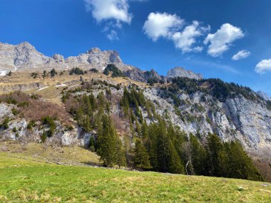 Obertoggenburg bölgesi ile Walensee Gölü arasındaki Churfirsten sıradağlarındaki Fruemsel veya Frumsel ve Brisi tepeleri - İsviçre 'nin St. Gallen Kantonu (Schweiz)