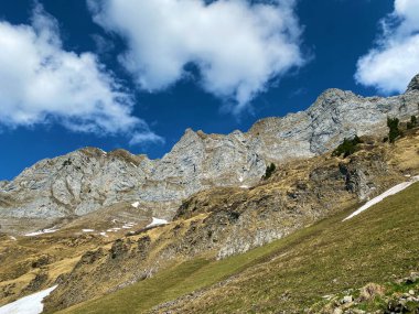 Obertoggenburg bölgesi ile Walenstadtberg Gölü arasındaki Churfirsten sıradağlarında Wart ve Selun tepeleri, İsviçre 'nin St. Gallen Kantonu (Schweiz)