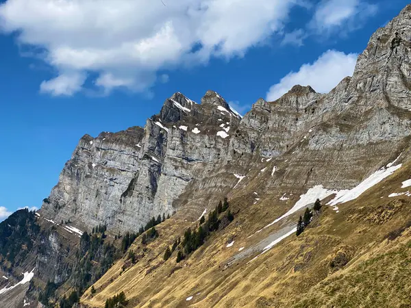 Alpesi Csúcsok Naegeliberg Vagy Nageliberg Schaeren Vagy Scharen Wart Churfirsten — Stock Fotó