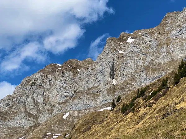 Bergtoppen Wart Selun Het Churfirsten Gebergte Tussen Obertoggenburg Walensee Walenstadtberg — Stockfoto