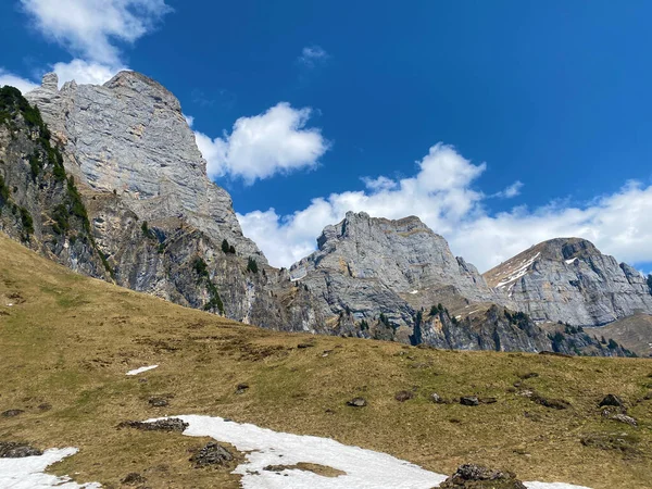 Alpine Peaks Zuestoll Schibenstoll Hinterrugg Hinderrugg Churfirsten Mountain Range Walenstadtberg — Stock Photo, Image