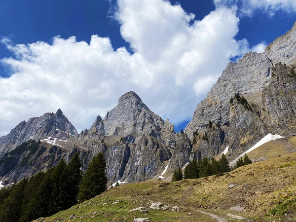 Alpine Peaks Brisi Zuestoll Schibenstoll Churfirsten Mountain Range Obertoggenburg Region — Stock Photo, Image