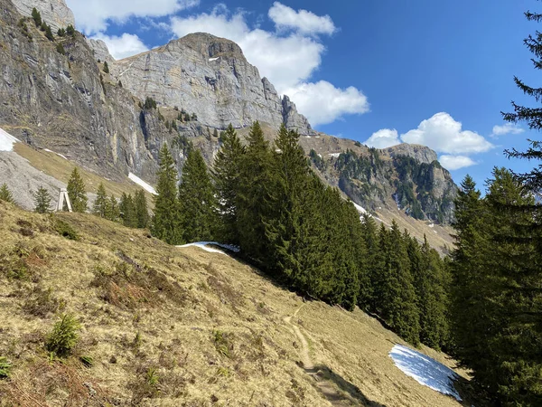 Alpské Vrcholy Hinterrugg Hinderrugg Rosenbden Rosenboeden Nebo Rosenboden Pohoří Churfirsten — Stock fotografie