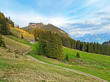 Pilatus 'un yamaçlarında ve dağın eteğindeki dağlık vadilerde, Alpnach - Obwalden Kantonu, İsviçre (Kanton Obwalden)