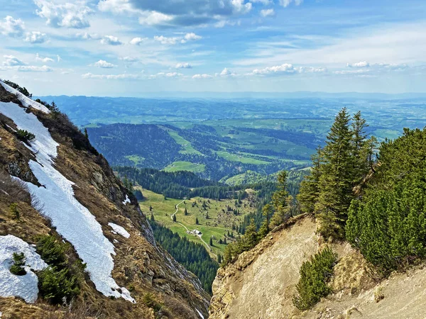 Pilatus dağ sırasının yamaçlarında kış ve karın son kalıntılarıyla ilkbahar atmosferi, Alpnach - Obwalden Kantonu, İsviçre (Kanton Obwalden, Schweiz)
