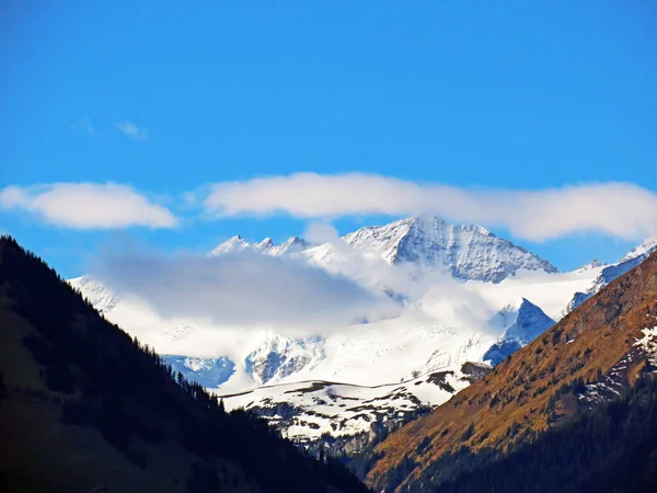 Gezicht Besneeuwde Toppen Gletsjers Van Zwitserse Alpen Vanuit Het Pilatus — Stockfoto