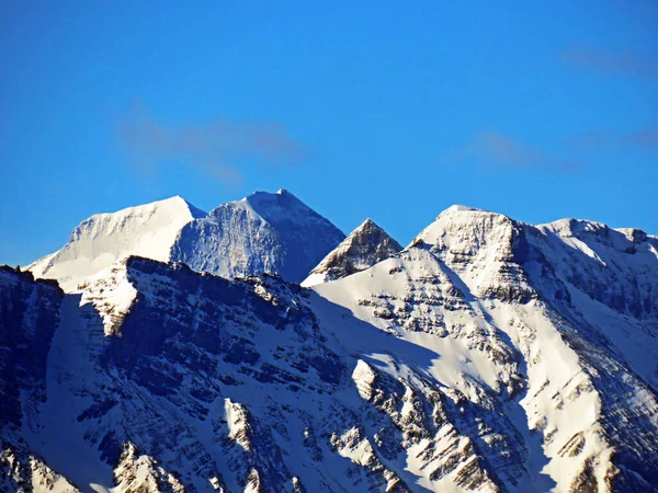 View Snowy Peaks Glaciers Swiss Alps Pilatus Mountain Range Emmental — Stock Photo, Image