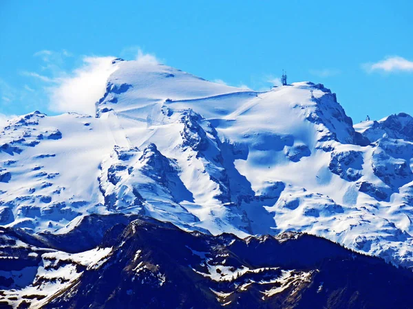 Vista Dos Picos Nevados Geleiras Dos Alpes Suíços Cordilheira Pilatus — Fotografia de Stock