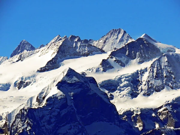 Vista Los Picos Nevados Glaciares Los Alpes Suizos Desde Cordillera — Foto de Stock