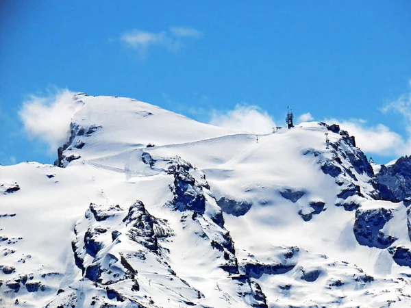 Gezicht Besneeuwde Toppen Gletsjers Van Zwitserse Alpen Vanuit Het Pilatus — Stockfoto