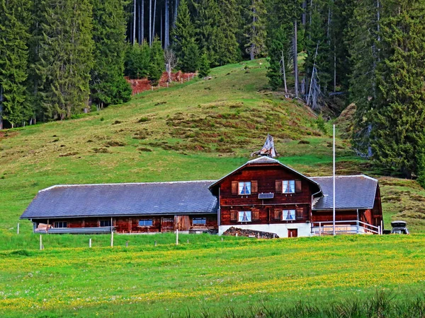 Traditionelle Ländliche Architektur Und Familienbetriebe Den Hängen Des Pilatus Massivs — Stockfoto