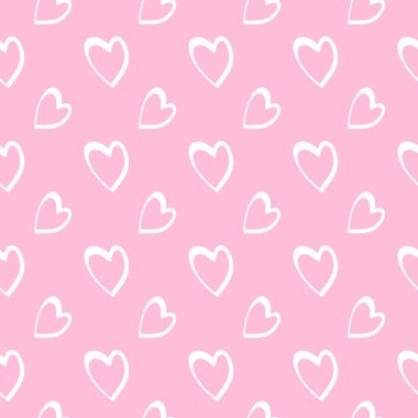 Kalpte romantik bir arkaplan, kumaş ya da ambalaj tasarımı için kalplerle çizim, pürüzsüz desen, raster kopya