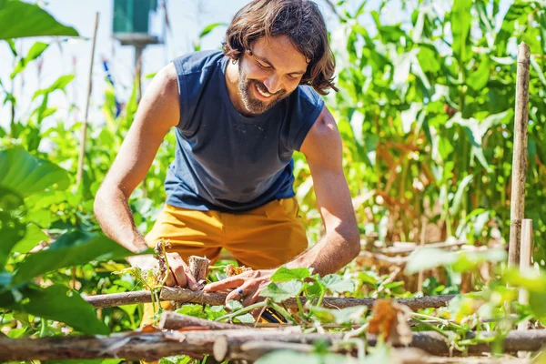 Joven Agricultor Que Trabaja Jardín —  Fotos de Stock