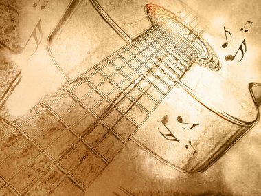 Retro müzik arka plan gitar vintage çizim tarzı ile