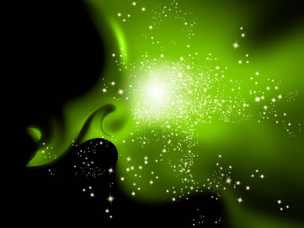 Зеленый блестящий фон с блестящими огнями
