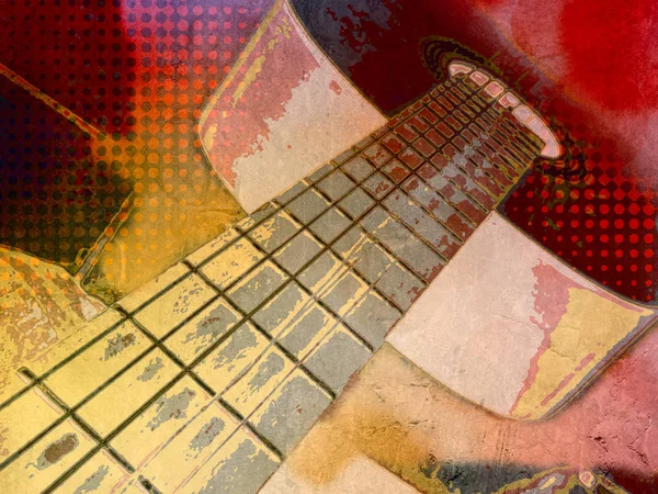 Fondo musical con guitarra abstracta en estilo moderno y funky póster grunge — Foto de Stock