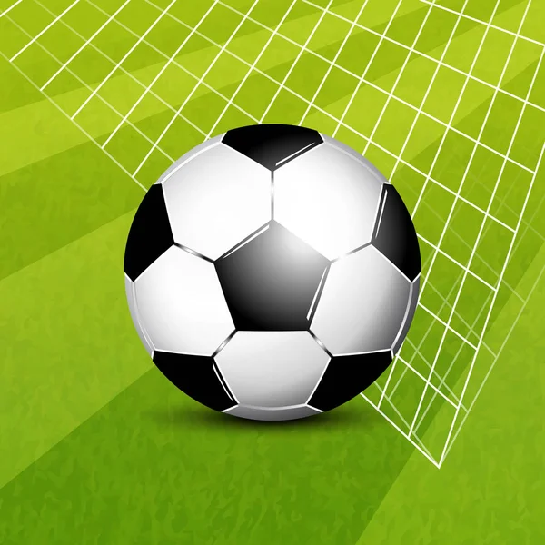 Fotboll i netto på gräs fält bakgrund — Stock vektor