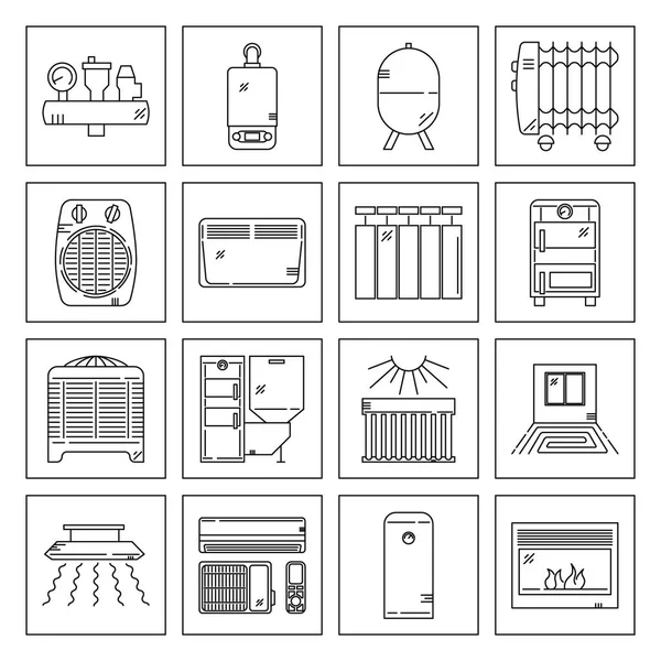 Casa calefacción icono conjunto — Vector de stock