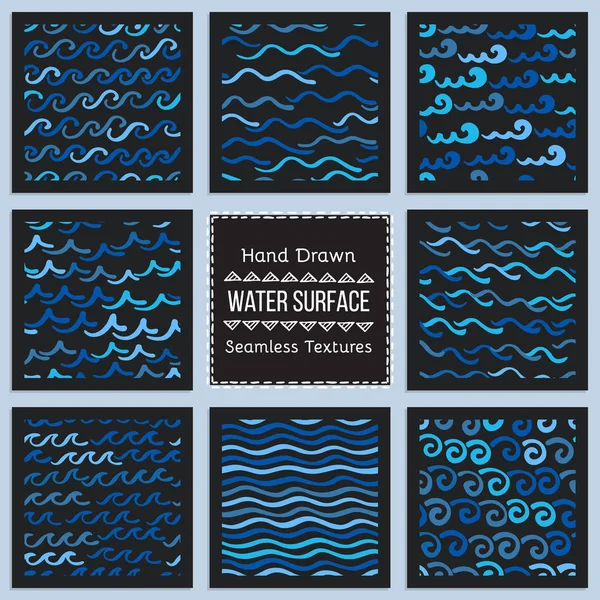 Conjunto de texturas vectoriales dibujadas a mano de la superficie del agua — Vector de stock