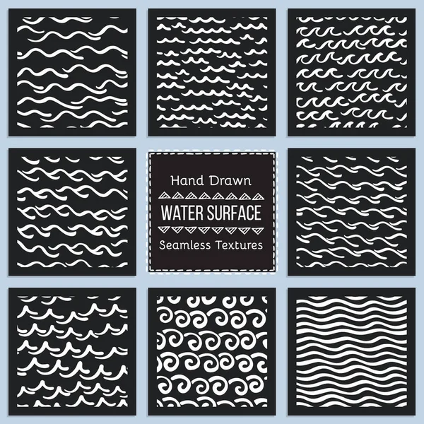 Conjunto de texturas vectoriales dibujadas a mano de la superficie del agua — Archivo Imágenes Vectoriales