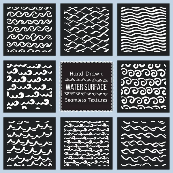 Conjunto de texturas vectoriales dibujadas a mano de la superficie del agua — Archivo Imágenes Vectoriales