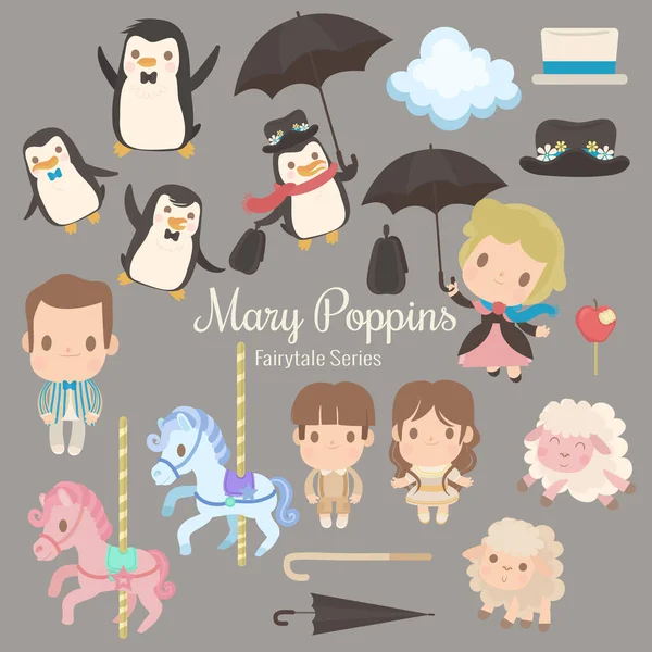 Cute Characters Illustrations Story Mary Poppins — Stock Vector
