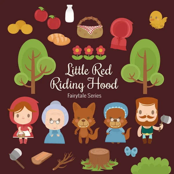 Cute Characters Illustrations Story Little Red Riding Hood — ストックベクタ