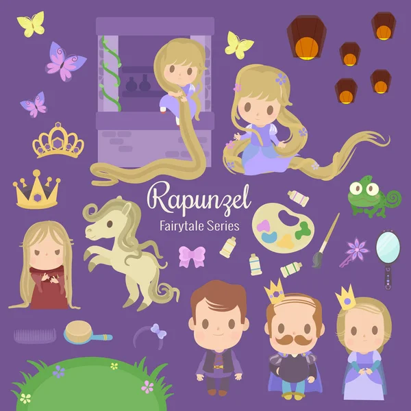 Cute Characters Illustrations Story Rapunzel — 图库矢量图片