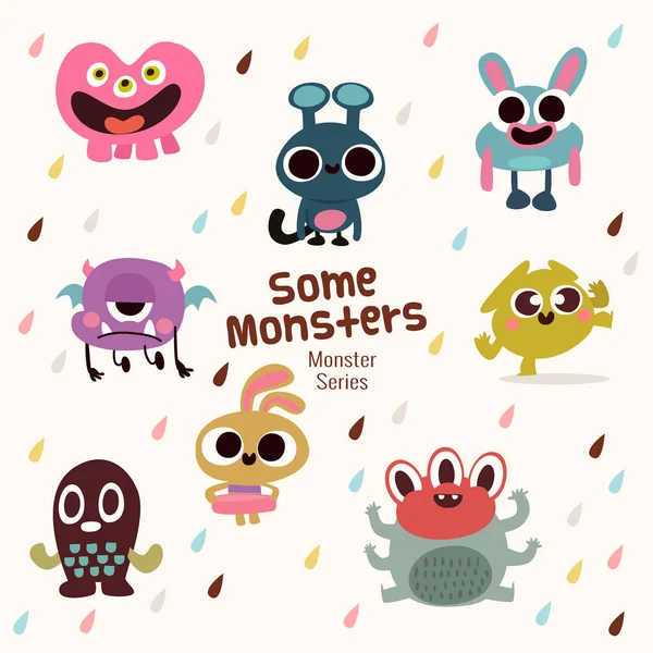 Cute Monster Characters Collection Funny Expression Kids — 스톡 벡터