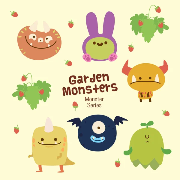 Cute Monster Characters Collection Funny Expression Kids — 스톡 벡터