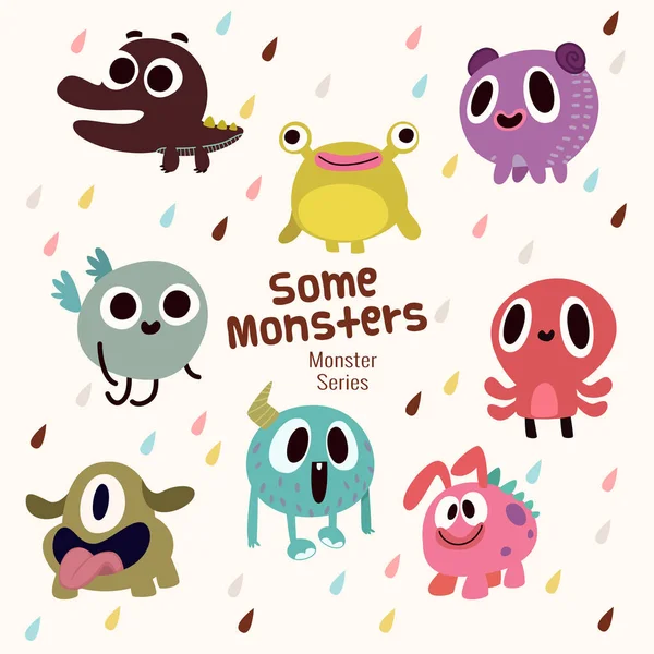 Cute Monster Characters Collection Funny Expression Kids — 스톡 벡터