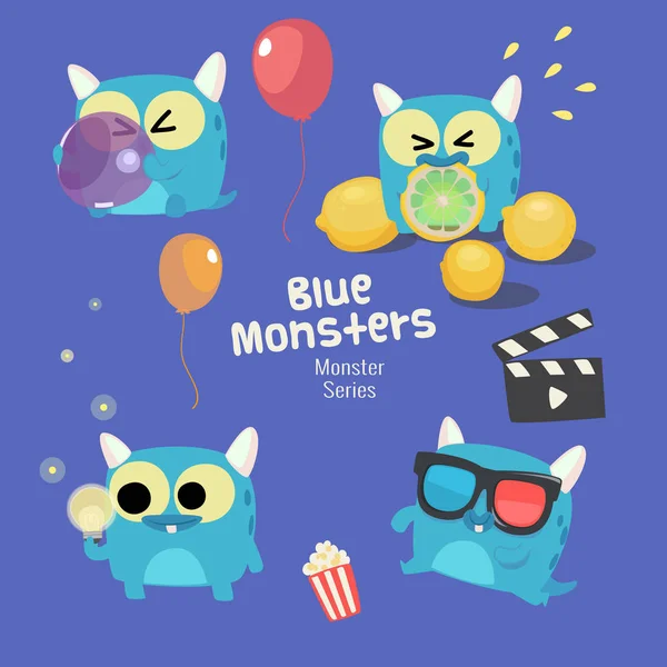 Cute Monster Characters Collection Funny Expression Kids — 스톡 벡터